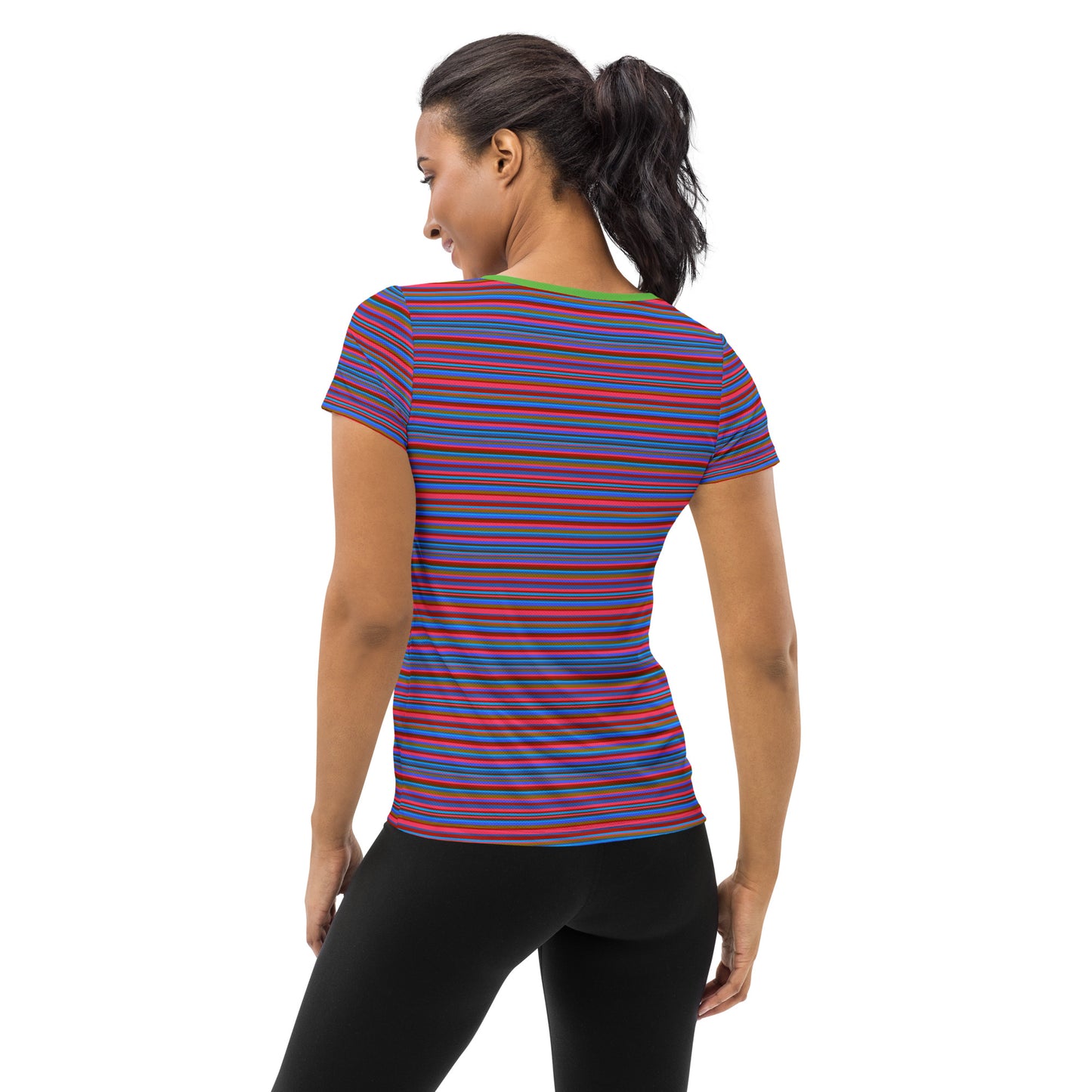 Women's athletic T-shirt/random border/blue or purple