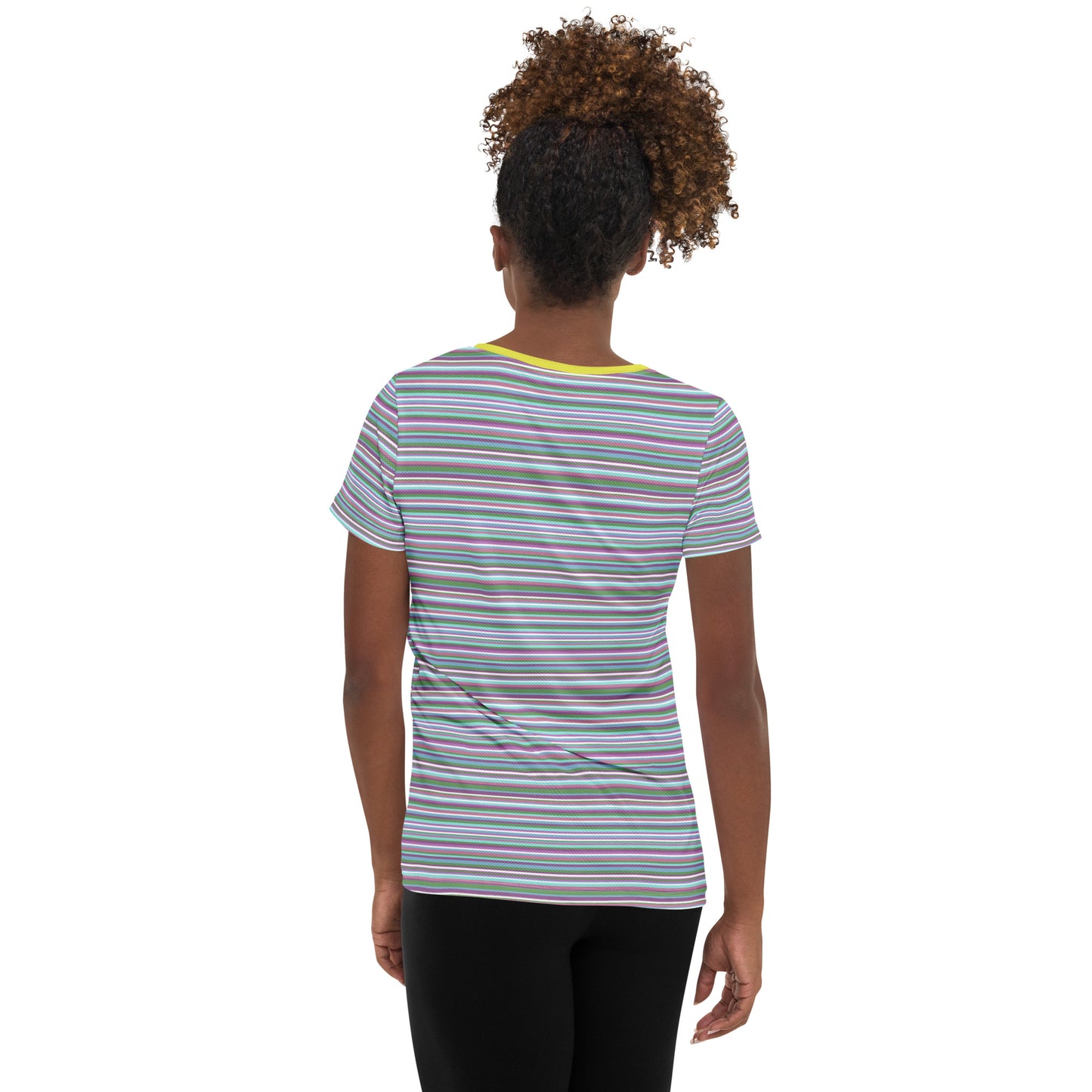 Women's athletic T-shirt/random border/pale color system