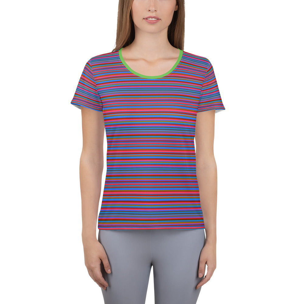 Women's athletic T-shirt/random border/blue or purple