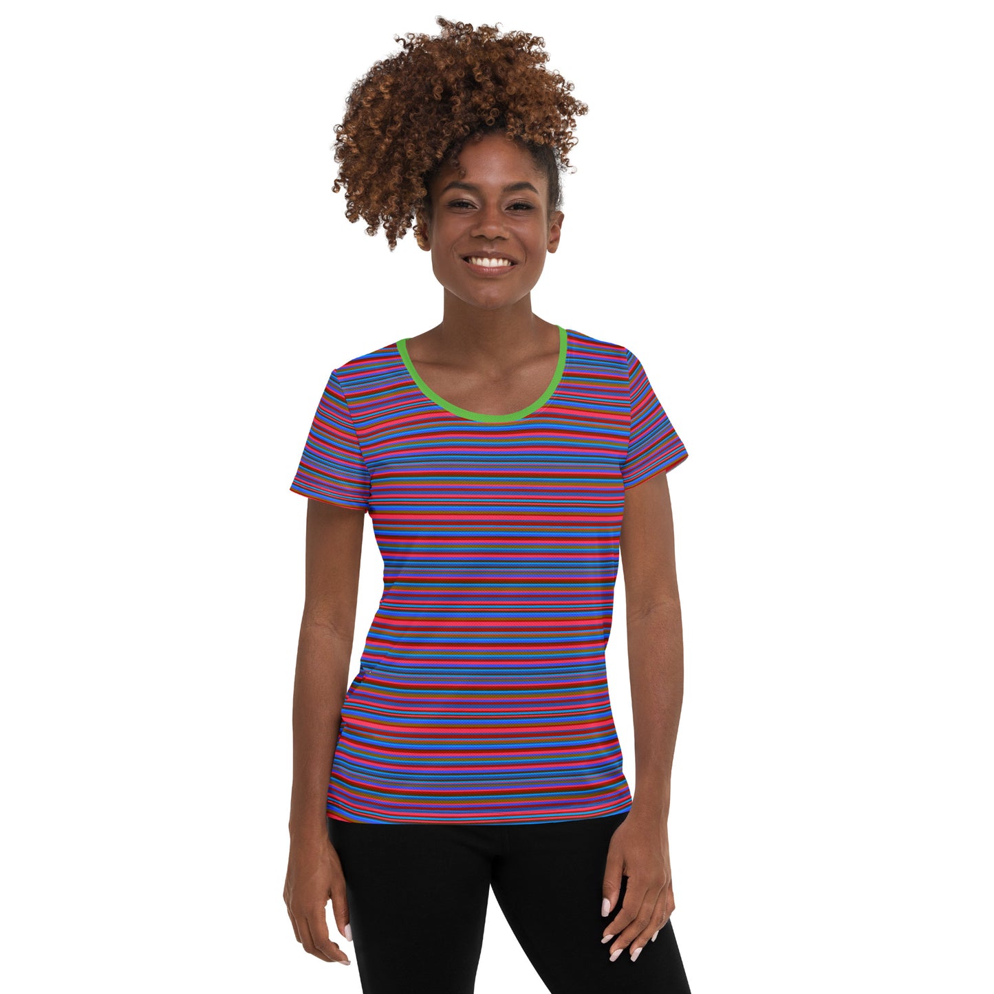 Women's athletic T-shirt/random border/blue or purple