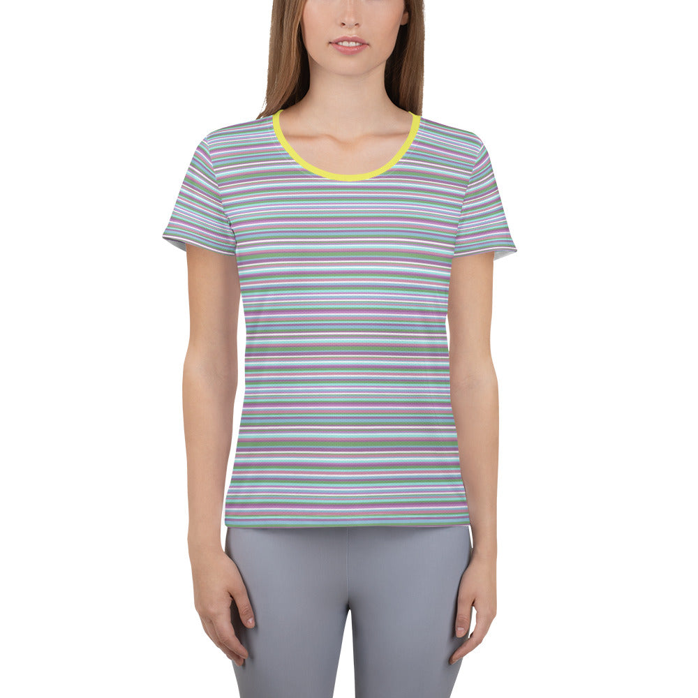 Women's athletic T-shirt/random border/pale color system