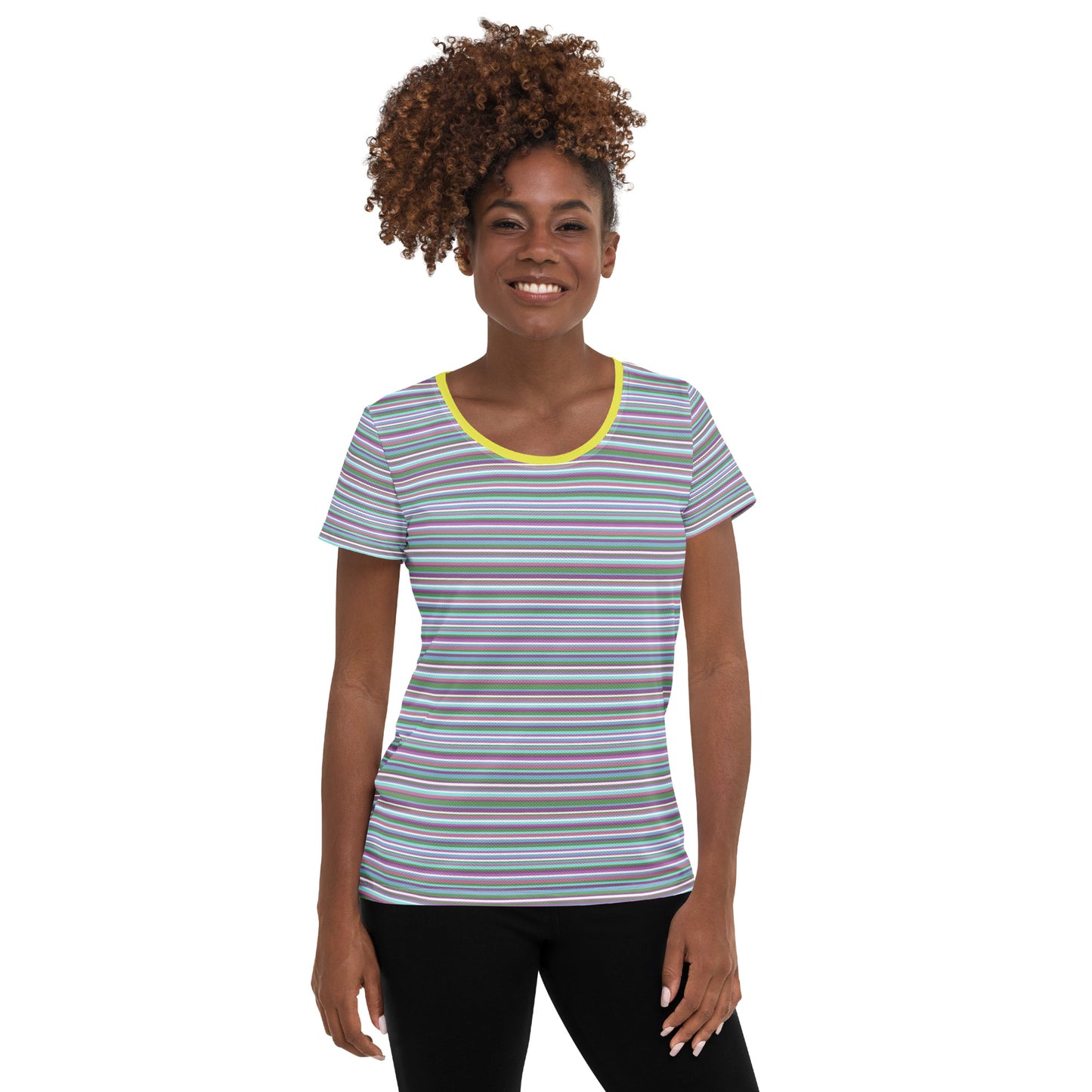 Women's athletic T-shirt/random border/pale color system