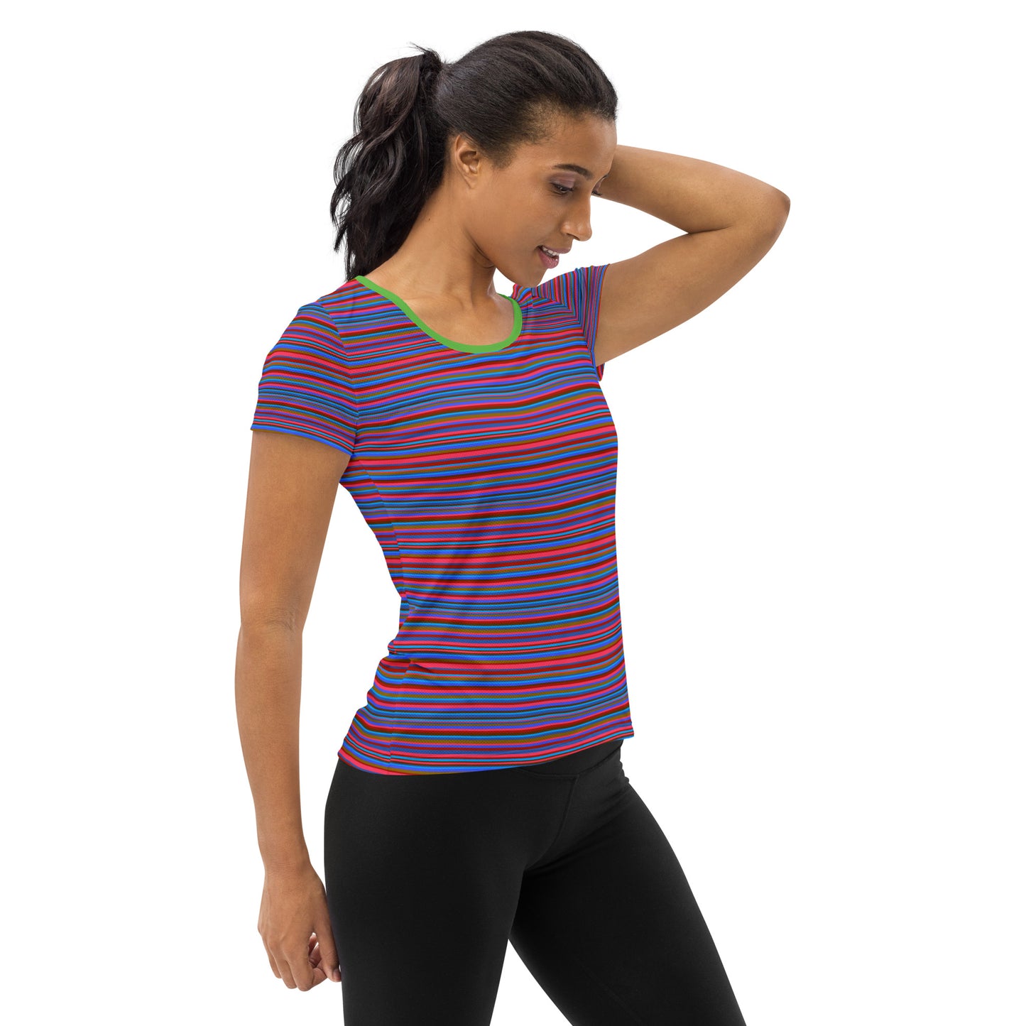 Women's athletic T-shirt/random border/blue or purple