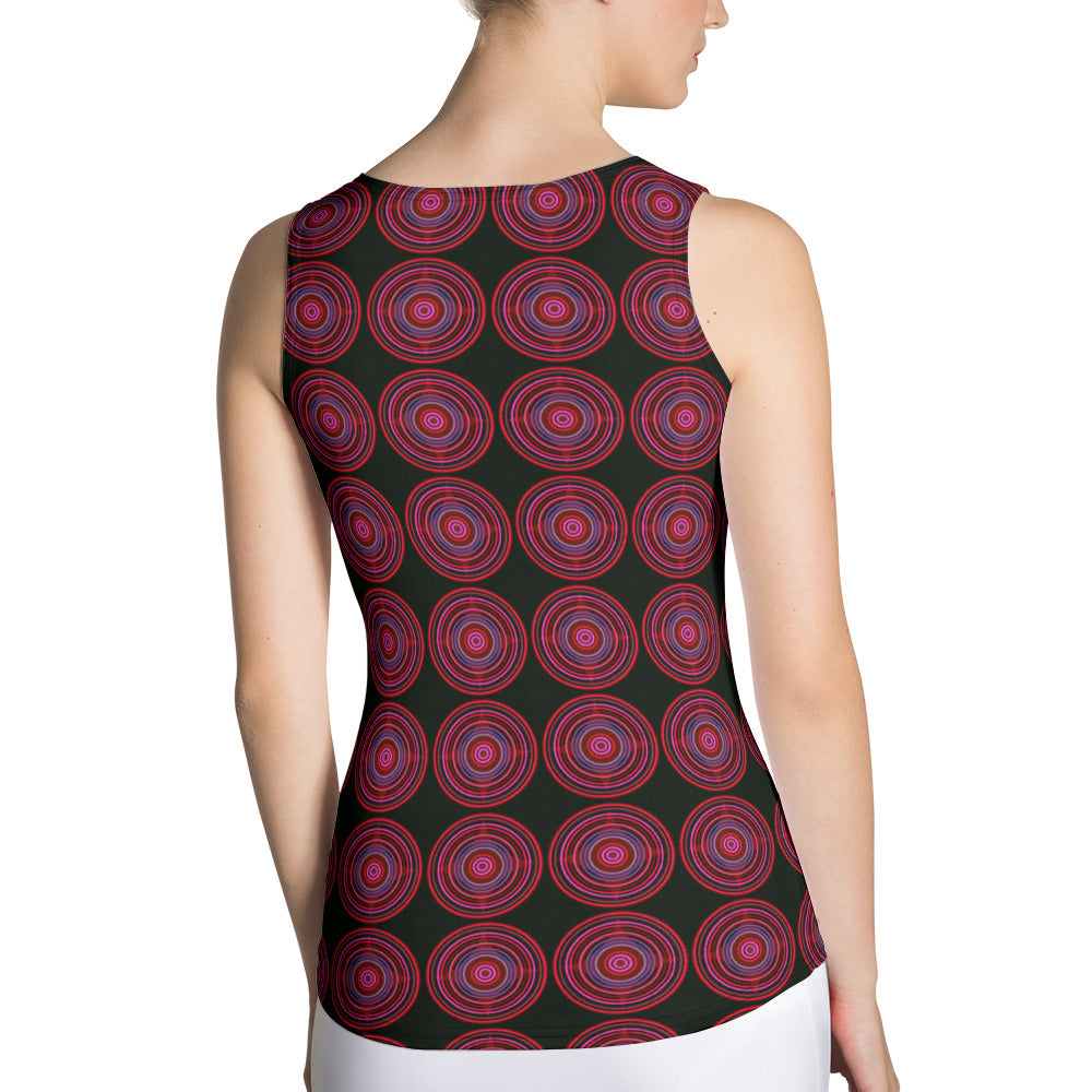 Sublimation print cut and sew tank top circle pattern black