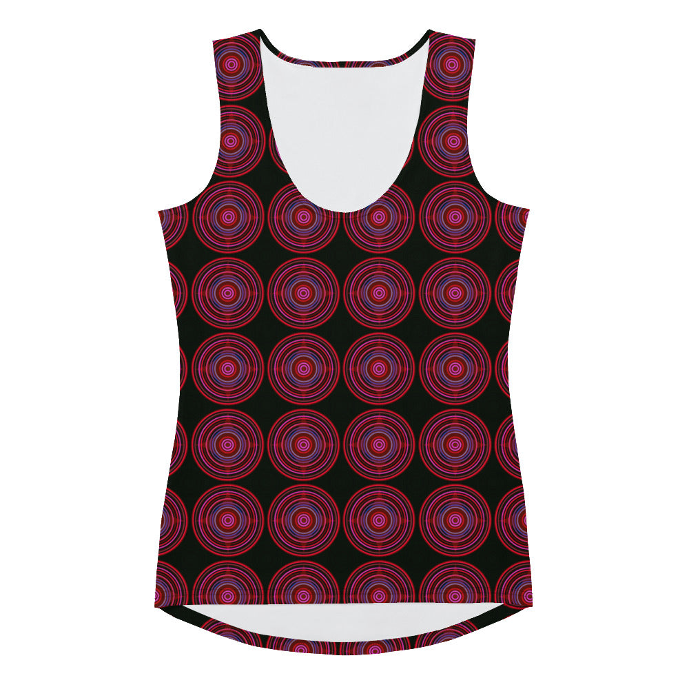 Sublimation print cut and sew tank top circle pattern black