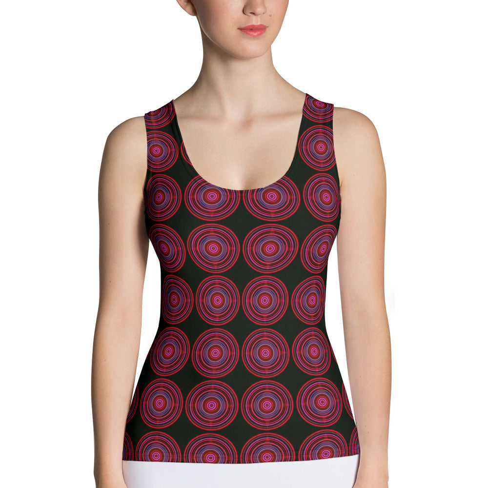 Sublimation print cut and sew tank top circle pattern black