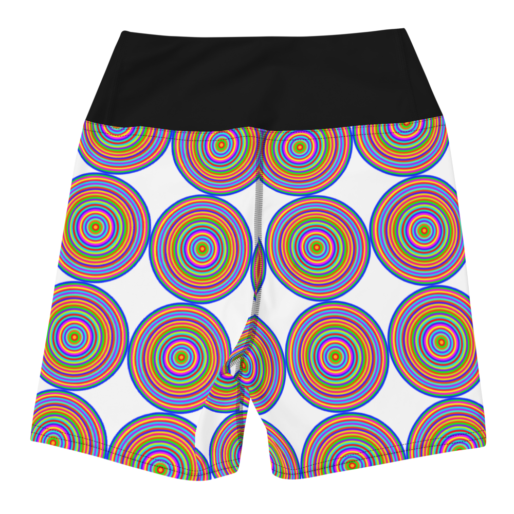 Yoga shorts/colorful circles on white background/black