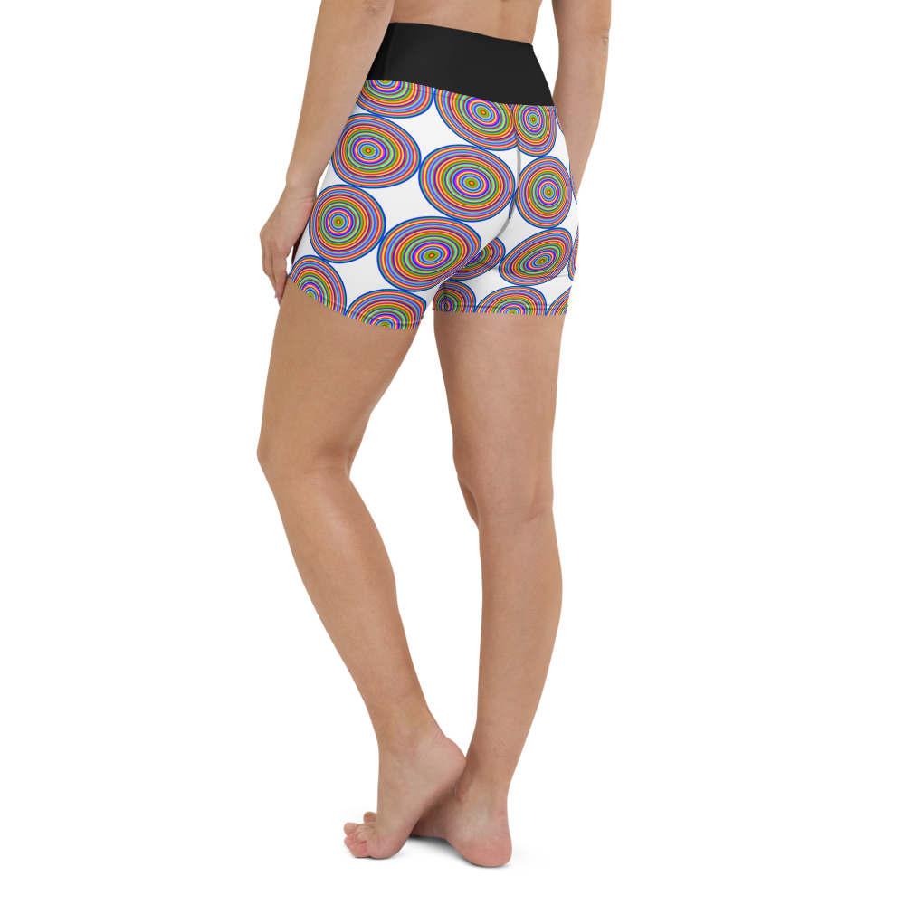 Yoga shorts/colorful circles on white background/black