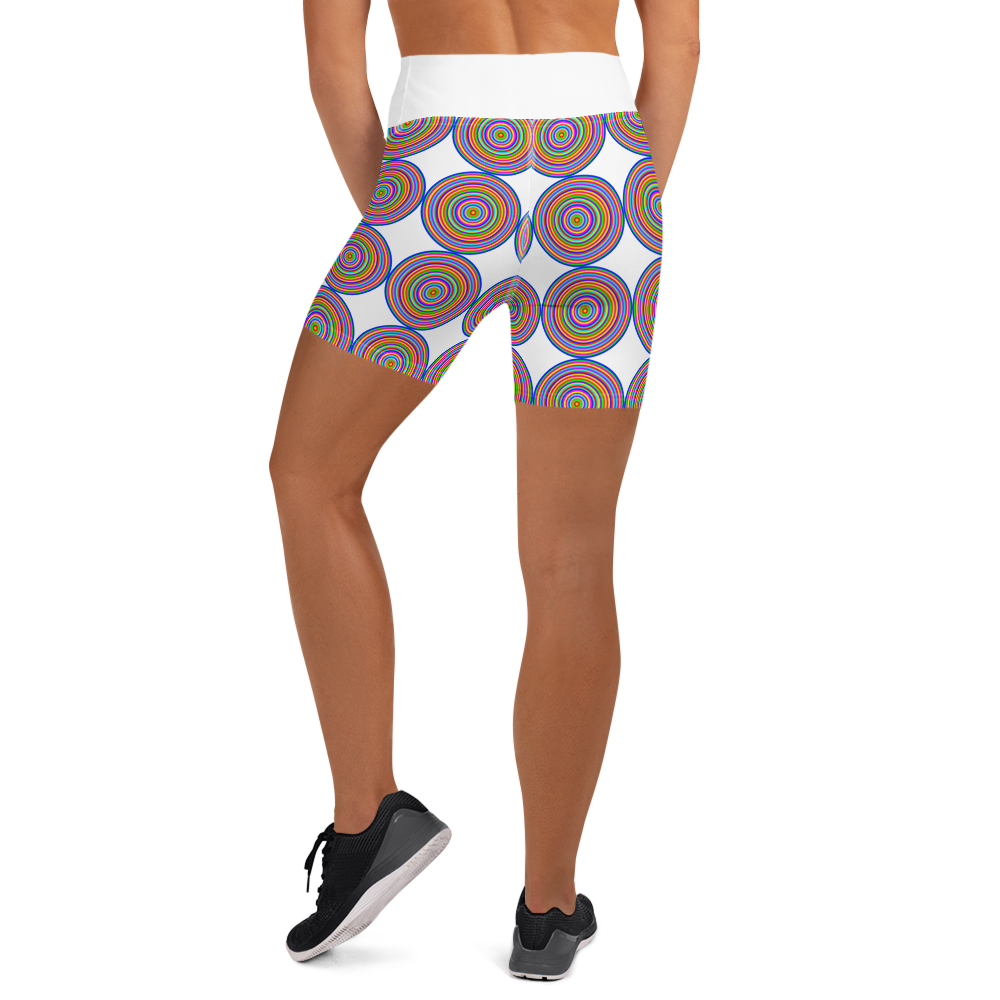 Yoga shorts/colorful circles on white background/white