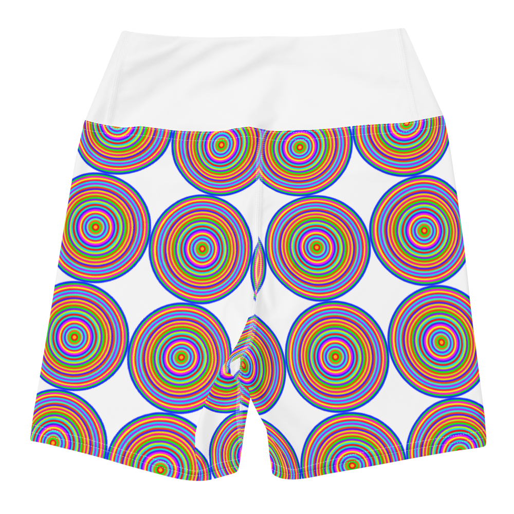 Yoga shorts/colorful circles on white background/white