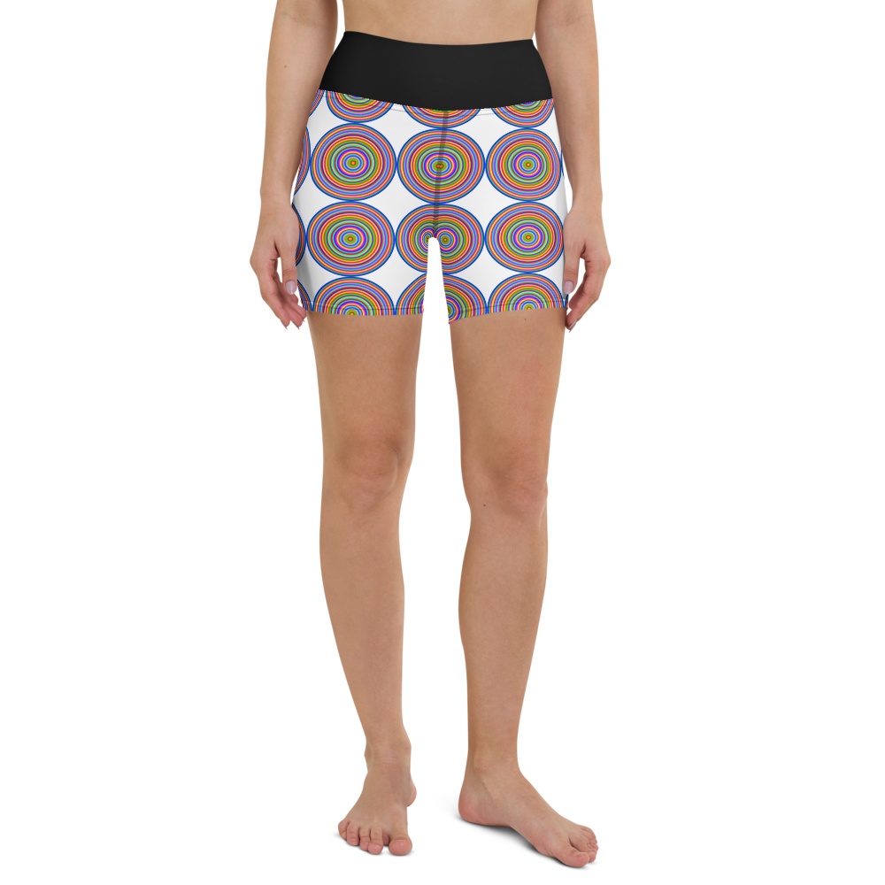 Yoga shorts/colorful circles on white background/black