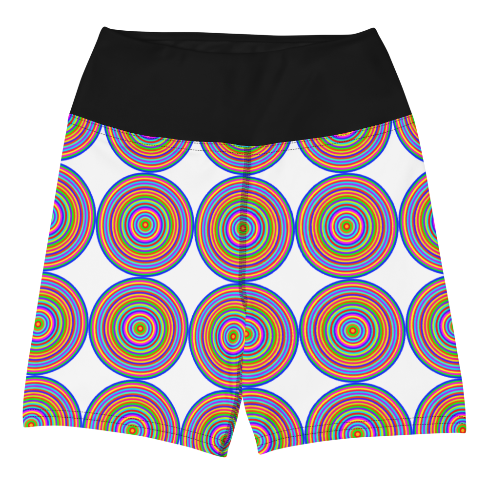 Yoga shorts/colorful circles on white background/black