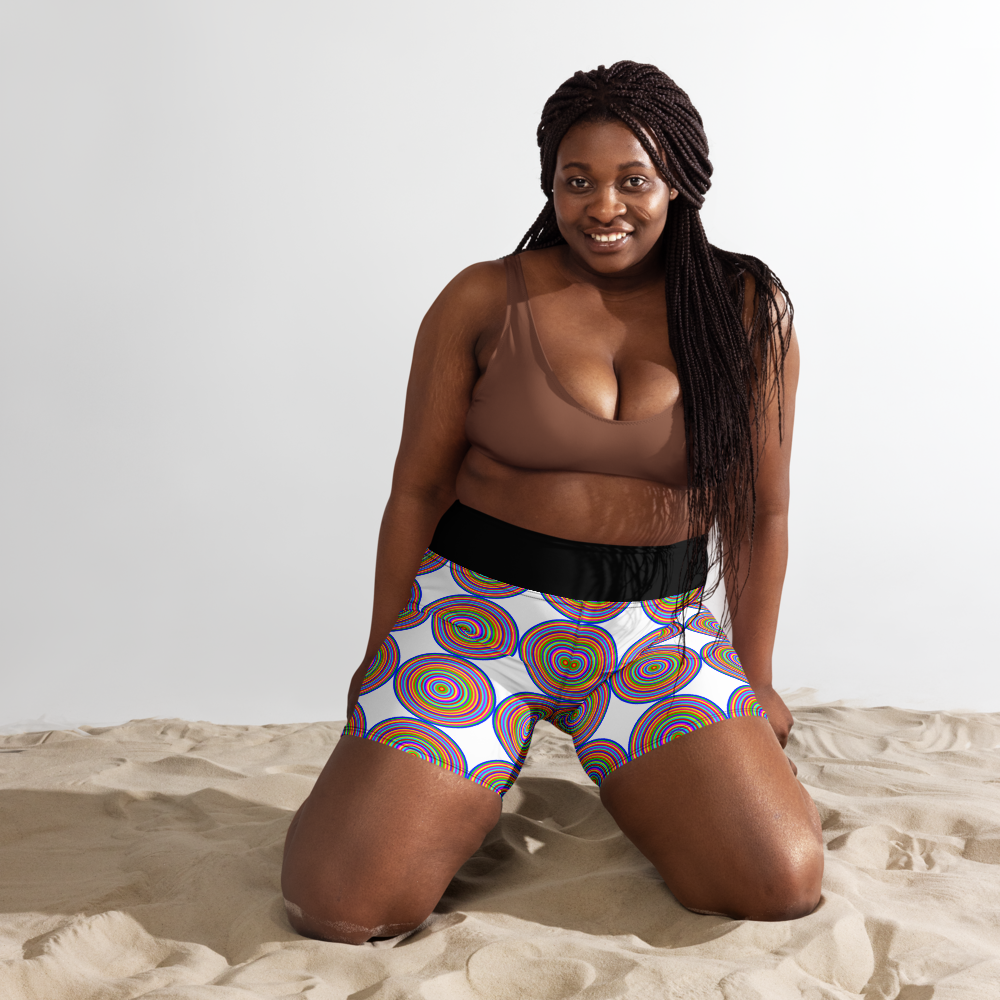 Yoga shorts/colorful circles on white background/black