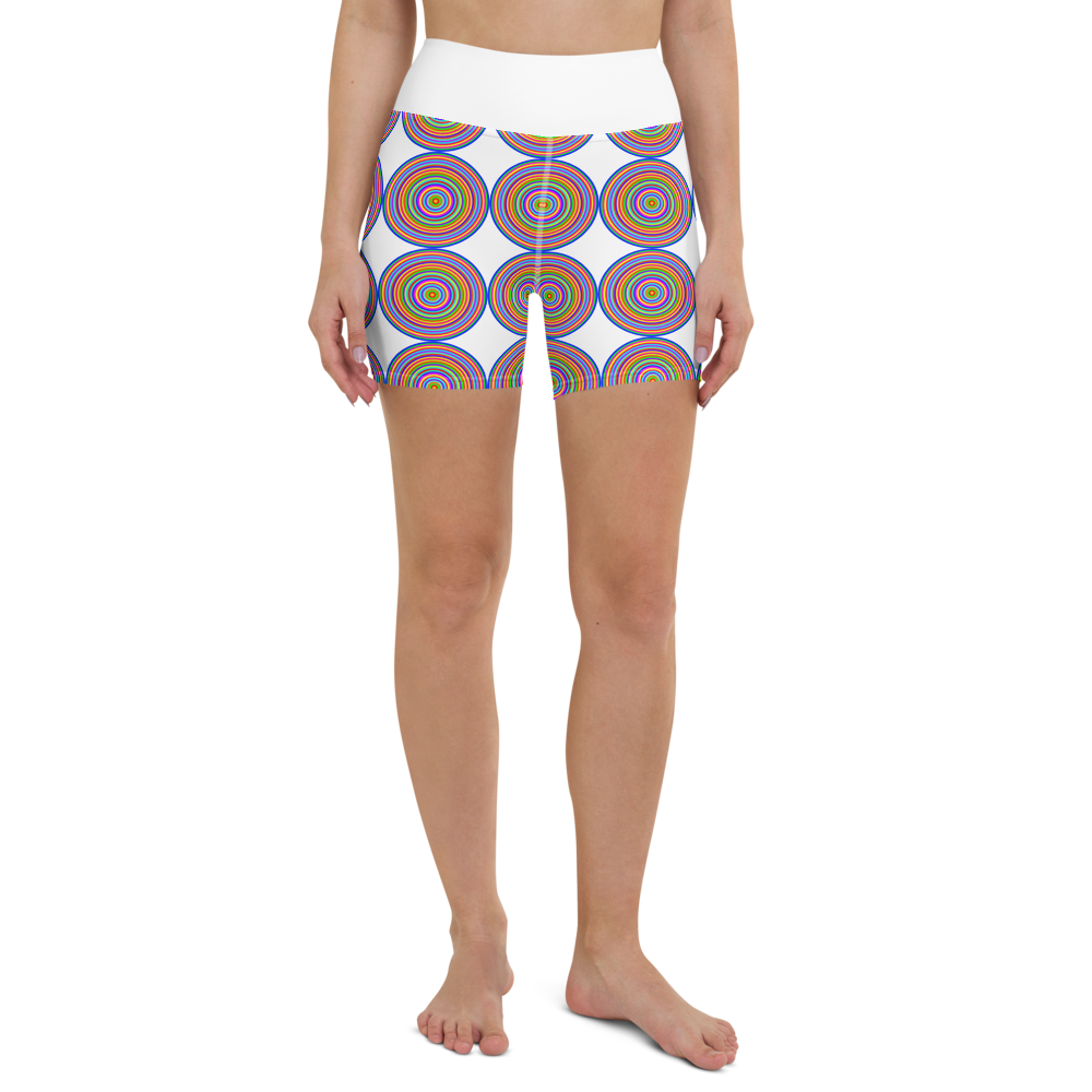 Yoga shorts/colorful circles on white background/white