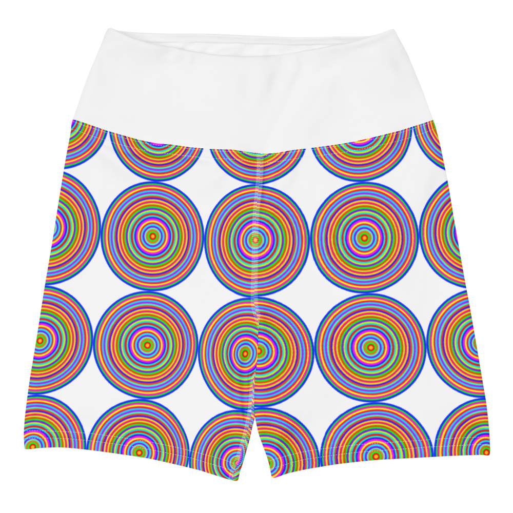 Yoga shorts/colorful circles on white background/white