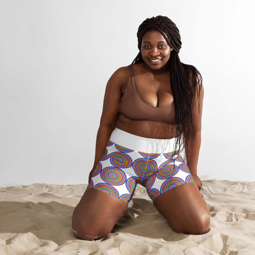 Yoga shorts/colorful circles on white background/white