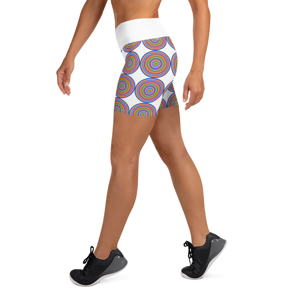 Yoga shorts/colorful circles on white background/white