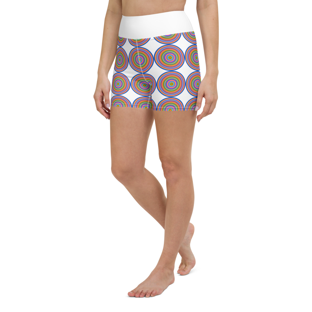 Yoga shorts/colorful circles on white background/white