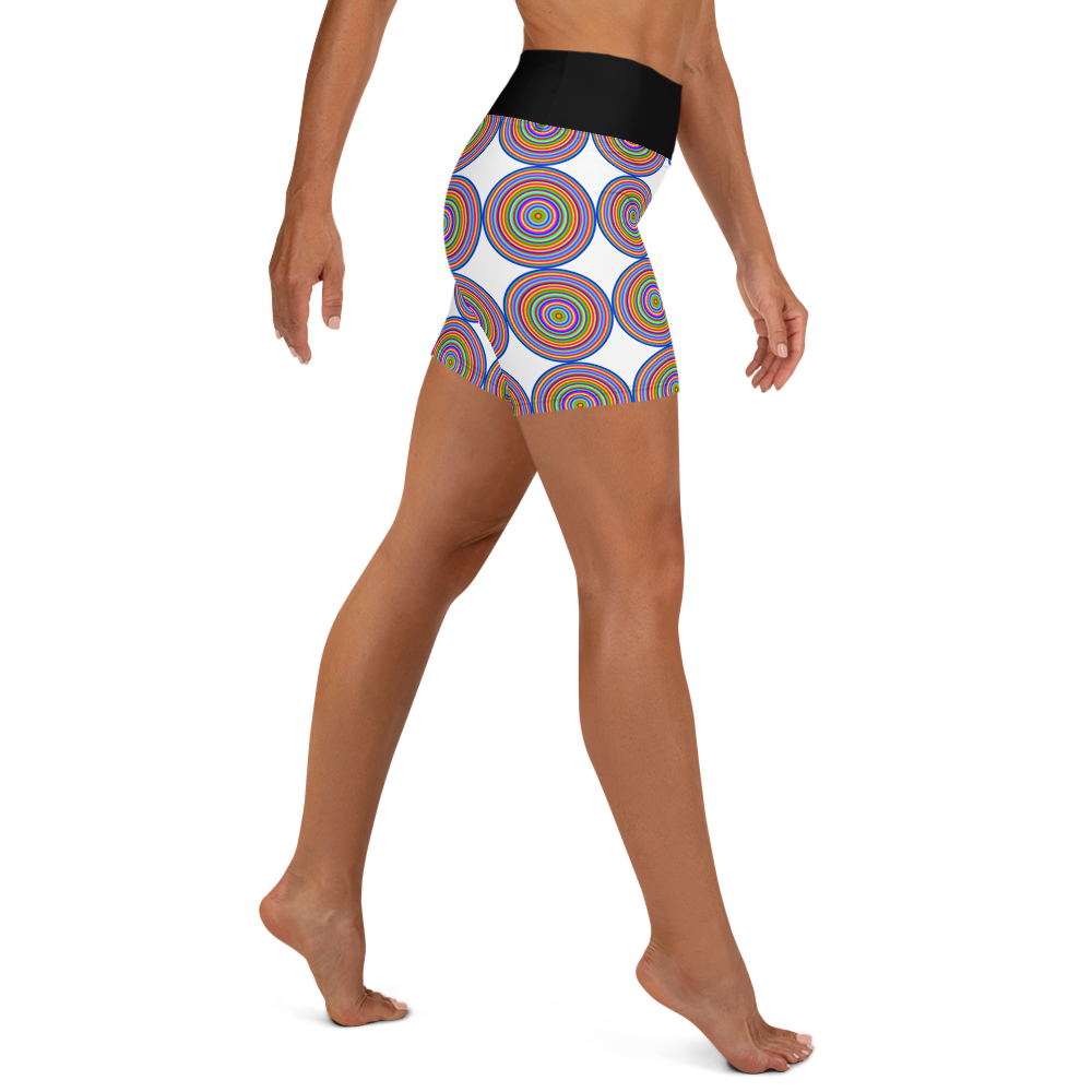 Yoga shorts/colorful circles on white background/black