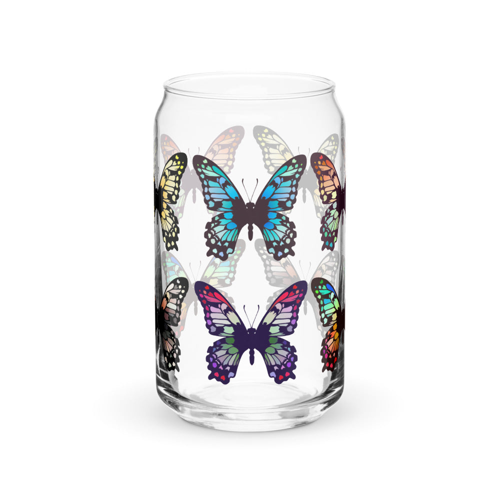 Can-shaped glass colorful butterflies