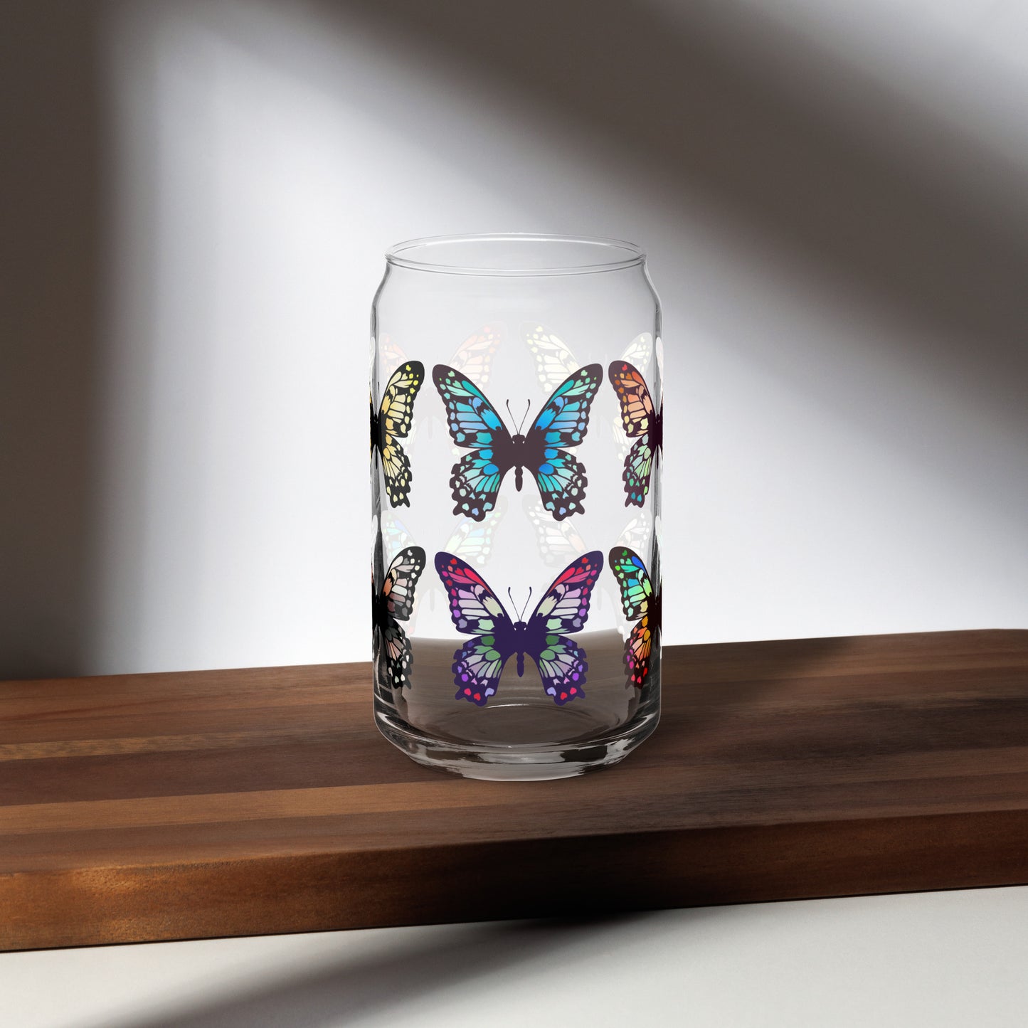 Can-shaped glass colorful butterflies