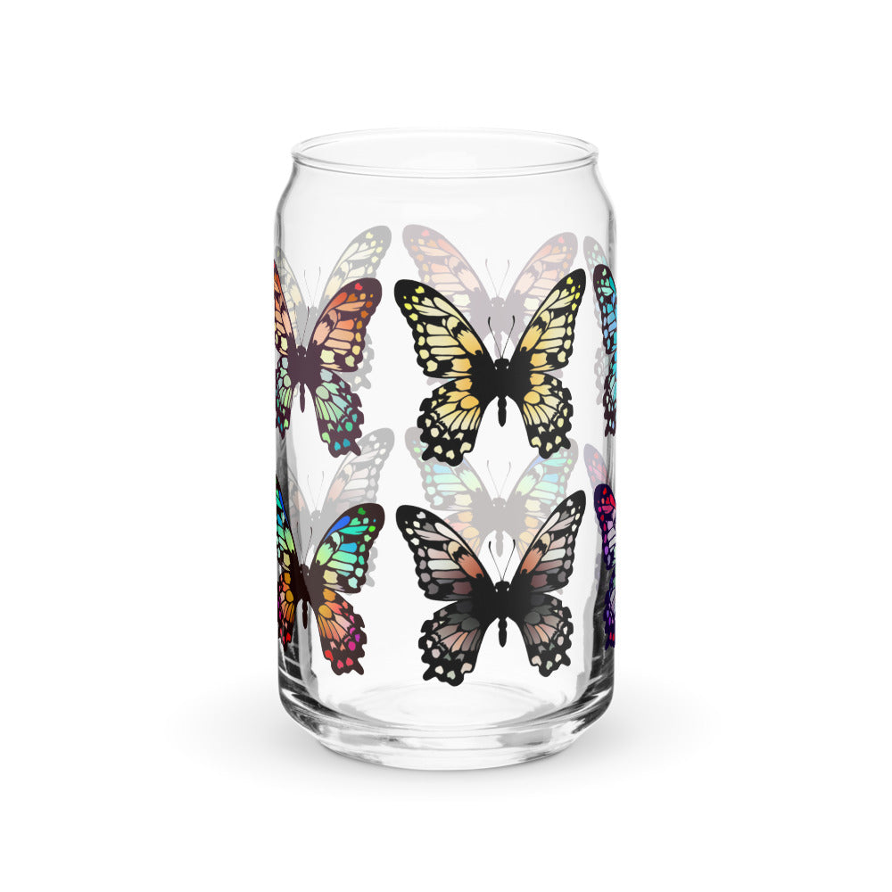 Can-shaped glass colorful butterflies