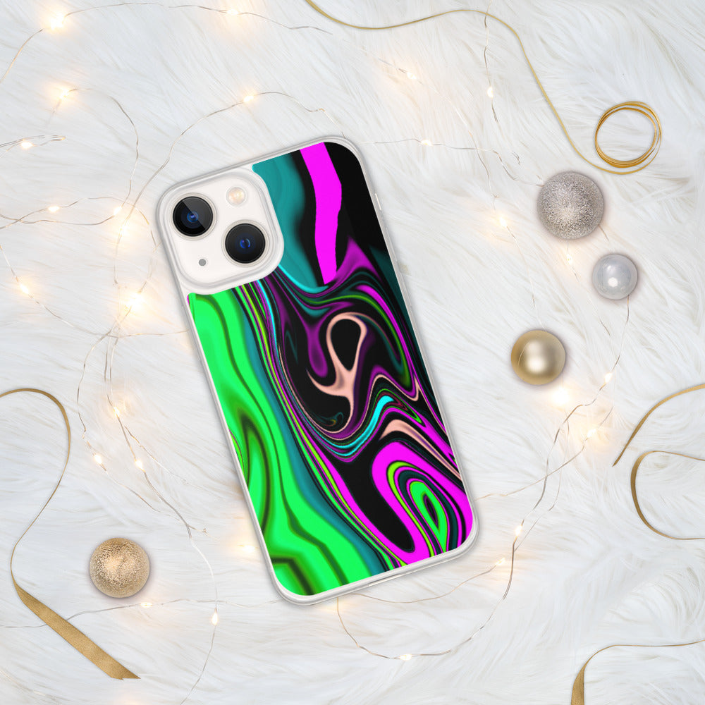 iPhone case/neon colored green and pink marble pattern