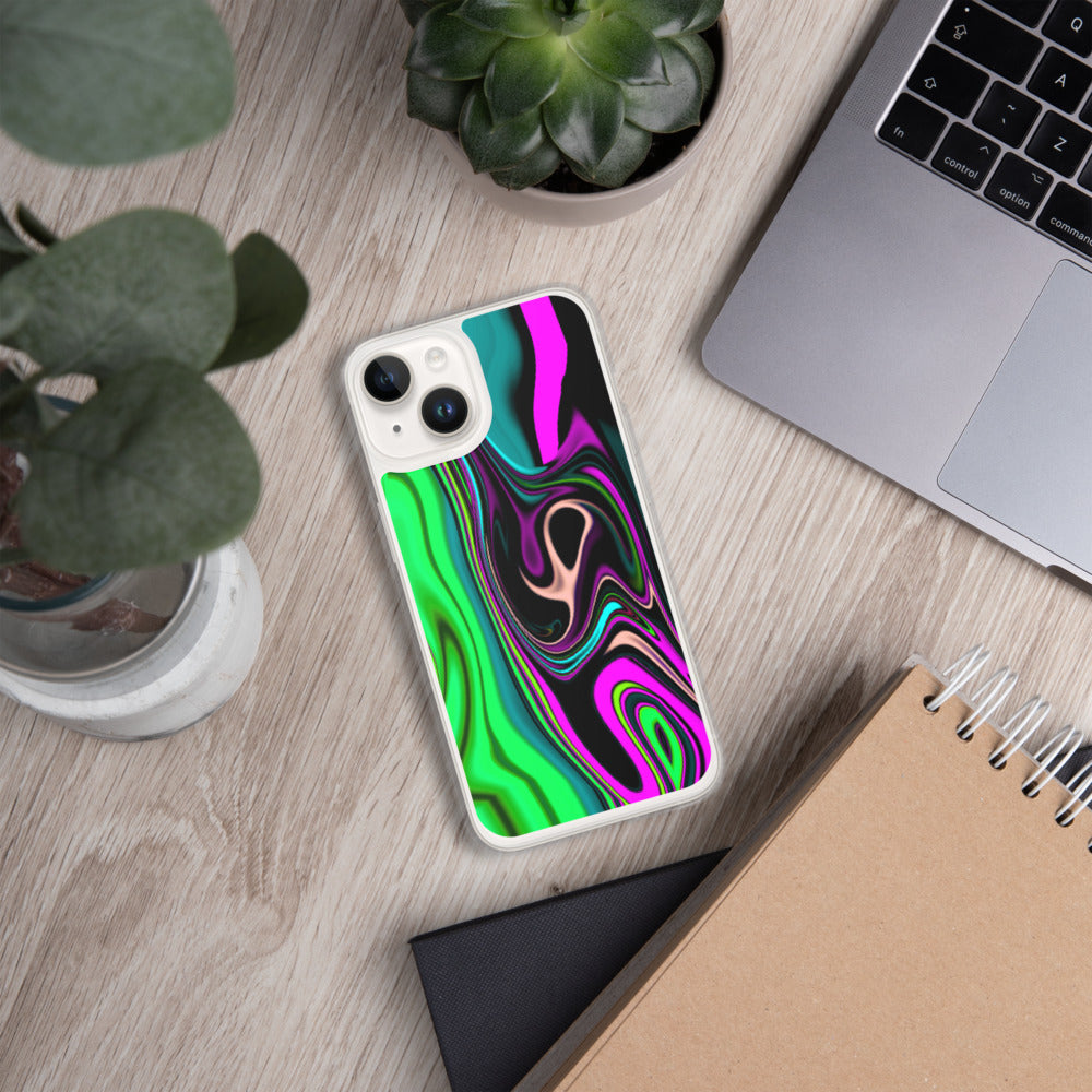 iPhone case/neon colored green and pink marble pattern