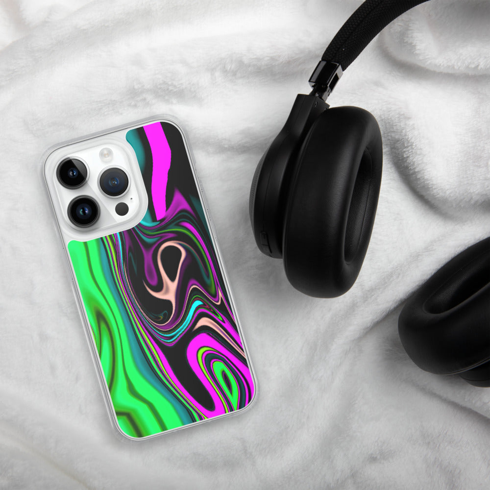 iPhone case/neon colored green and pink marble pattern