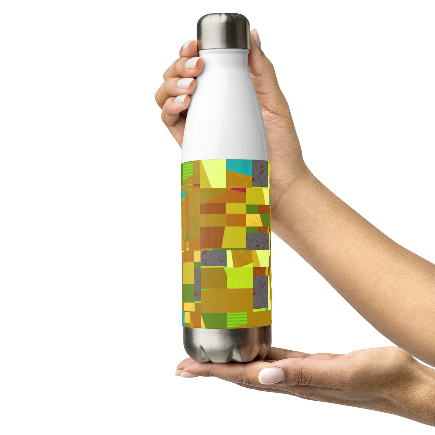 Stainless steel bottle/collage style/yellow/blue