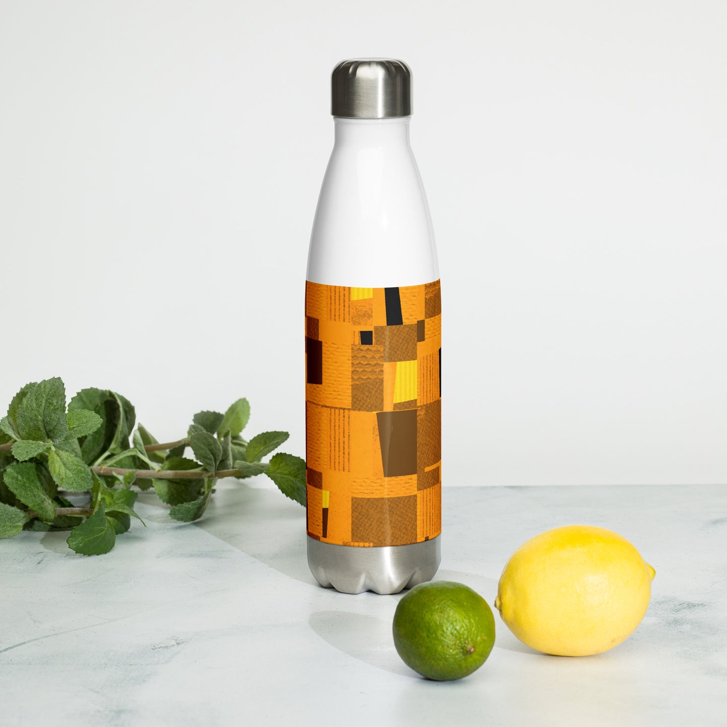 Stainless steel bottle / Collage-style mosaic / Mustard