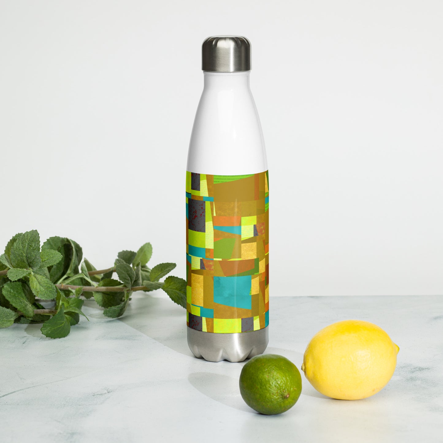 Stainless steel bottle/collage style/yellow/blue