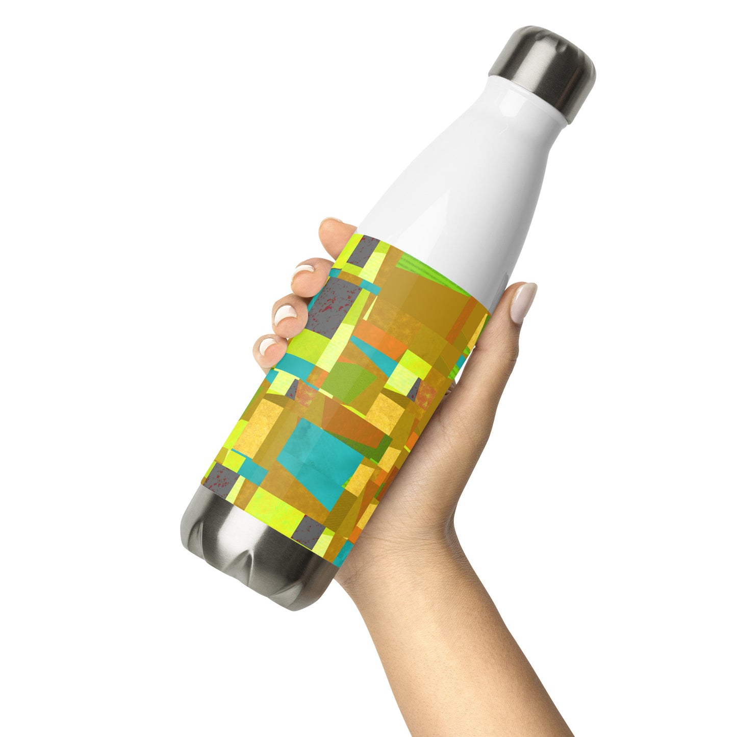 Stainless steel bottle/collage style/yellow/blue