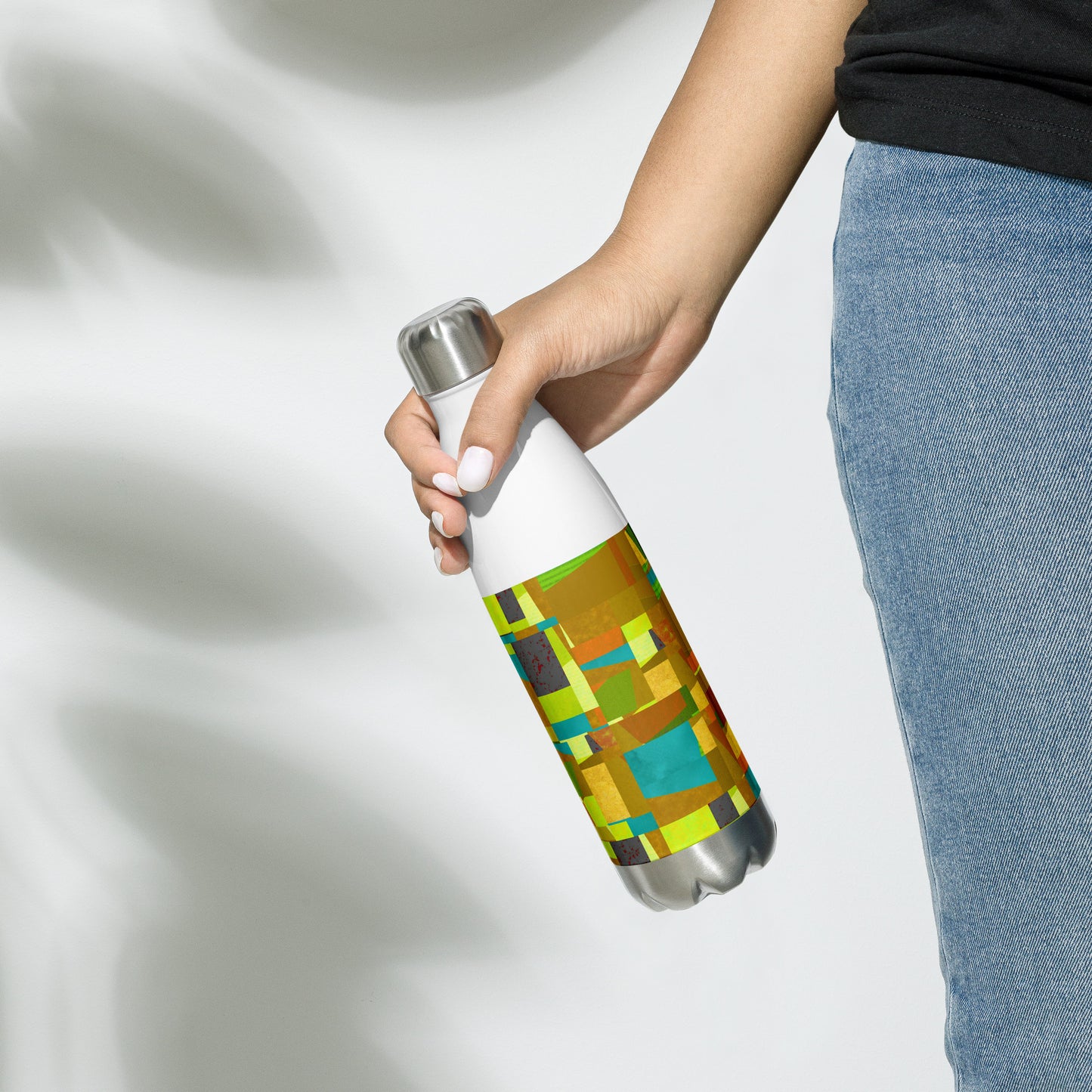 Stainless steel bottle/collage style/yellow/blue