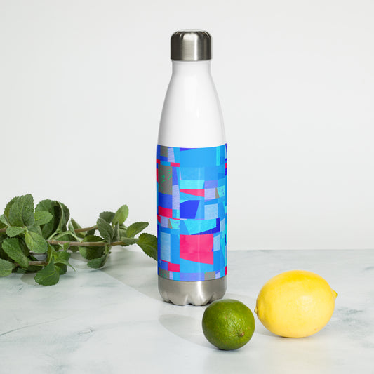 Stainless steel bottle/collage style/blue/pink