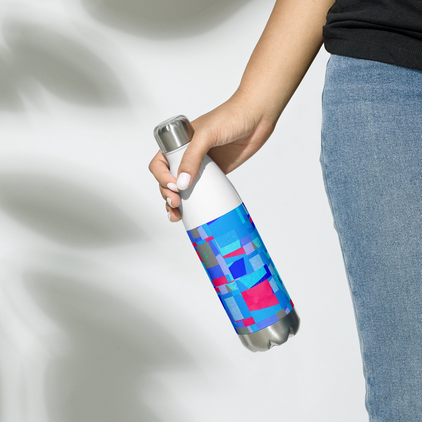 Stainless steel bottle/collage style/blue/pink