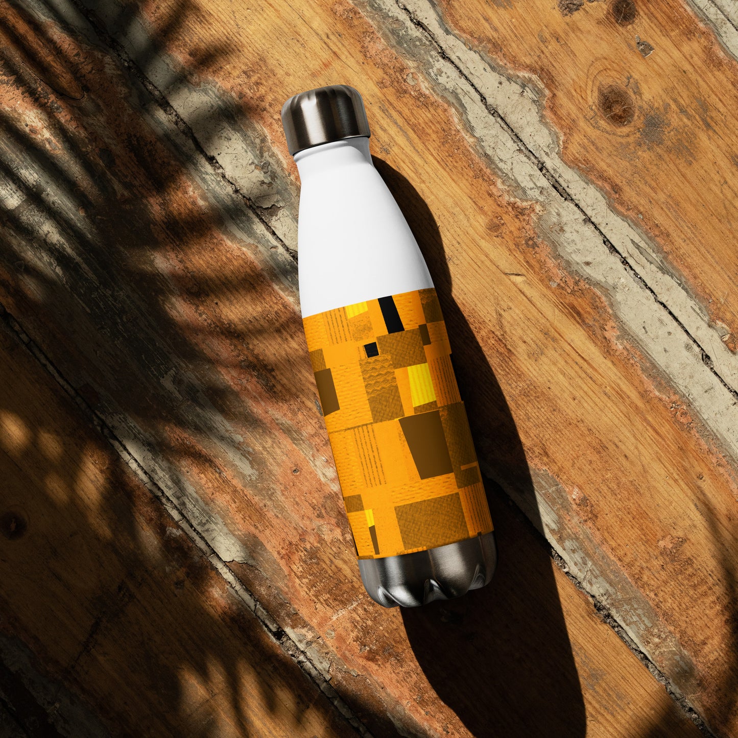 Stainless steel bottle / Collage-style mosaic / Mustard