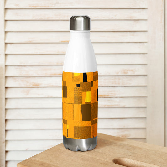 Stainless steel bottle / Collage-style mosaic / Mustard