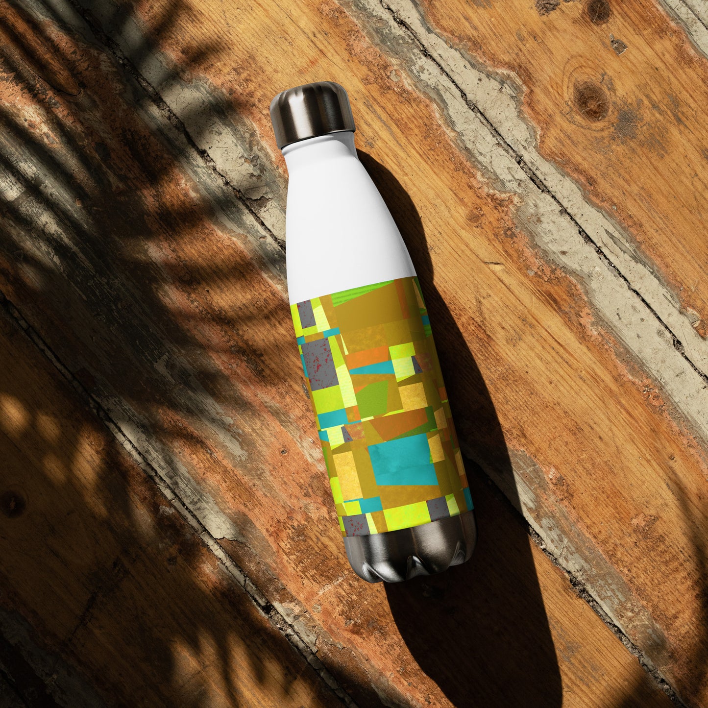 Stainless steel bottle/collage style/yellow/blue