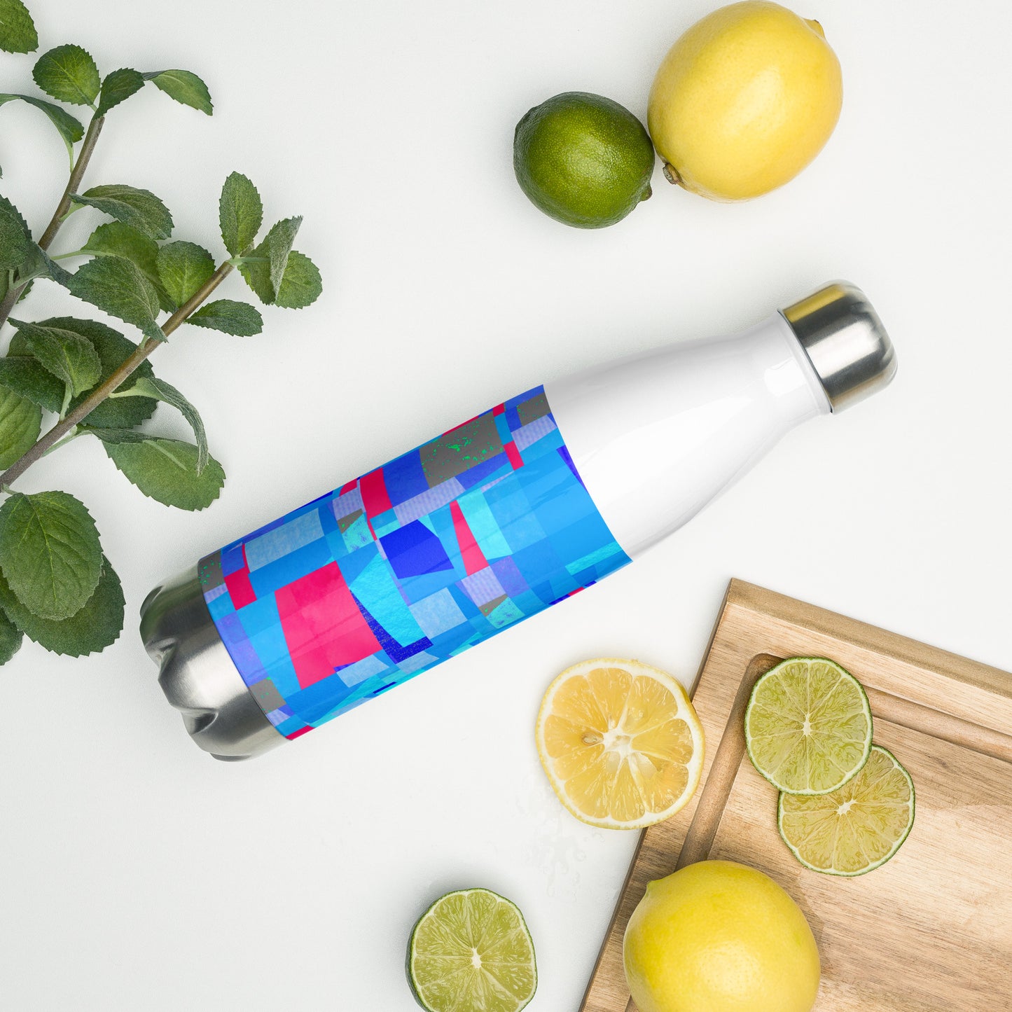 Stainless steel bottle/collage style/blue/pink