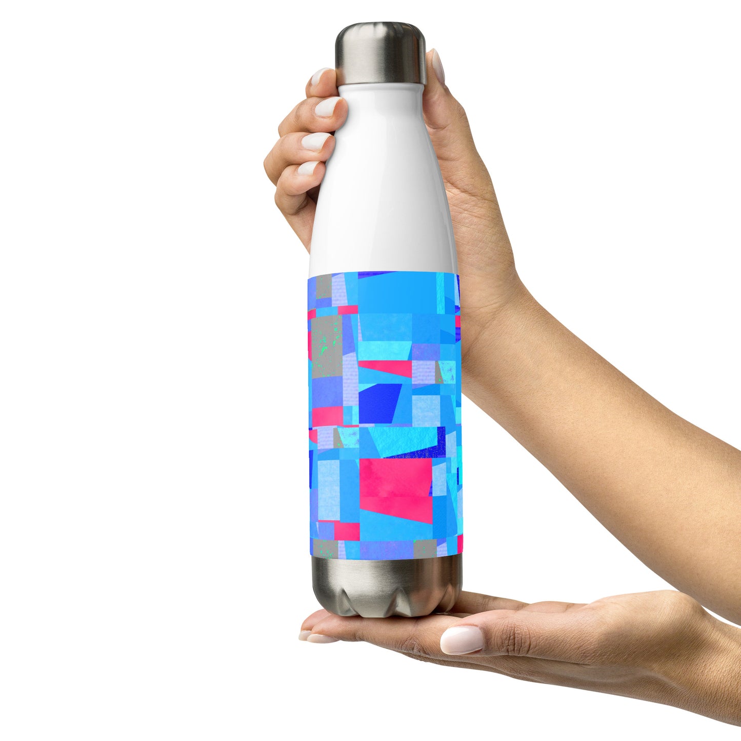 Stainless steel bottle/collage style/blue/pink