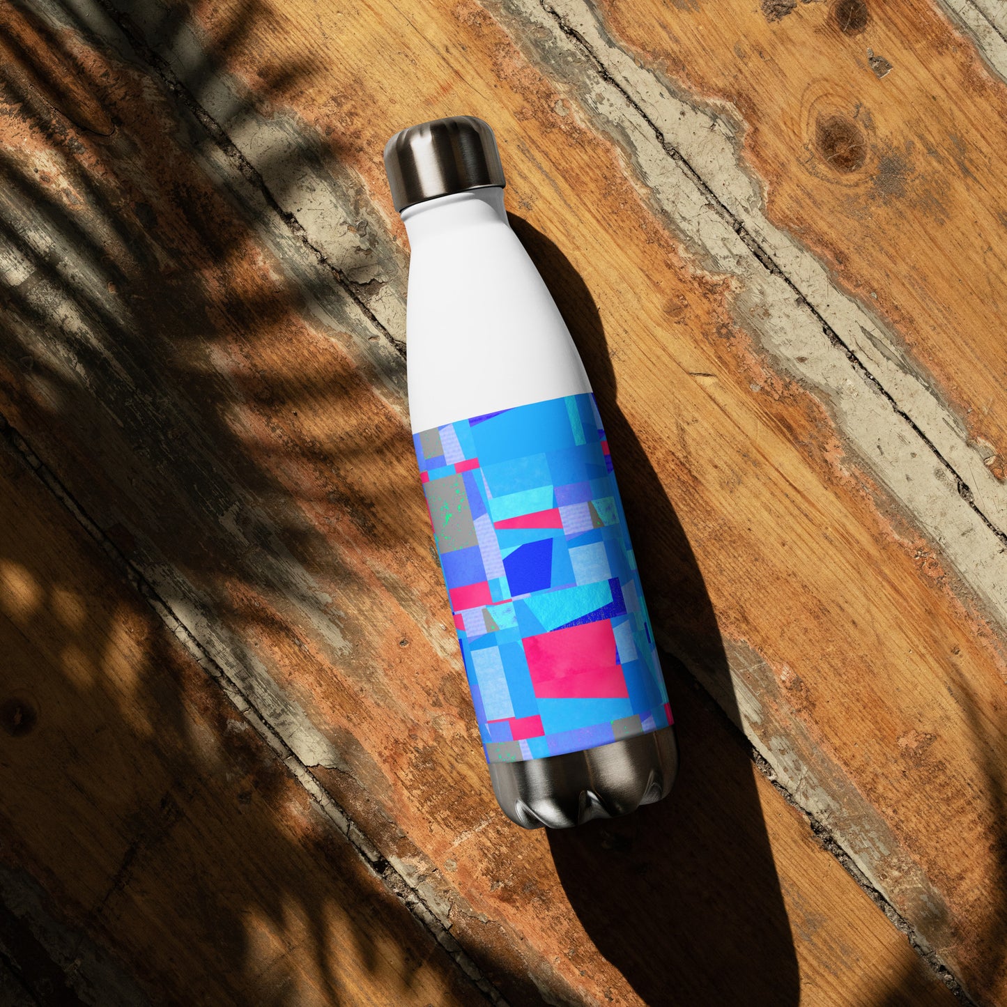 Stainless steel bottle/collage style/blue/pink