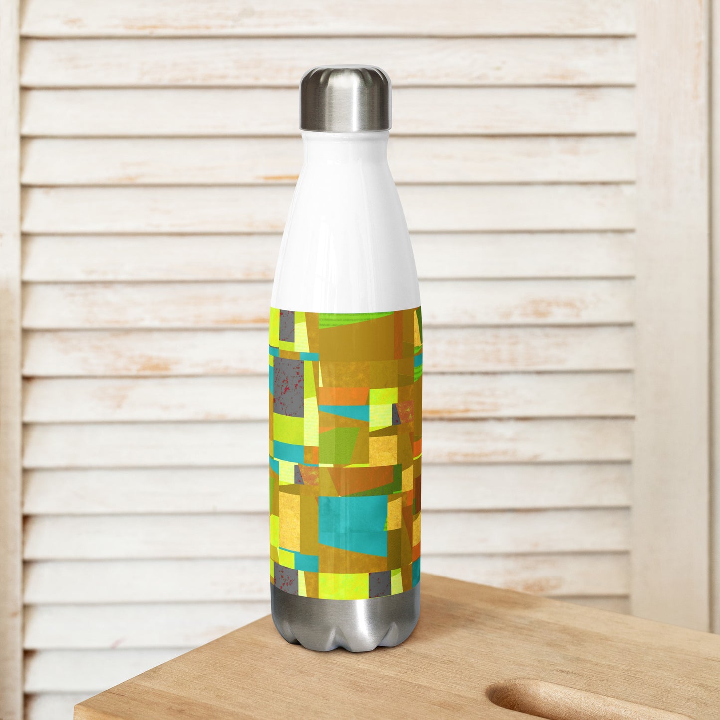 Stainless steel bottle/collage style/yellow/blue