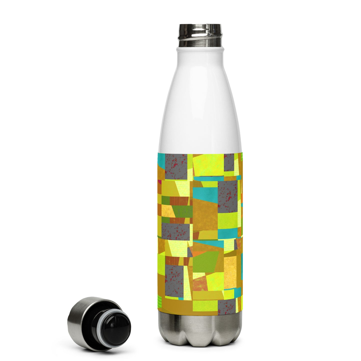 Stainless steel bottle/collage style/yellow/blue