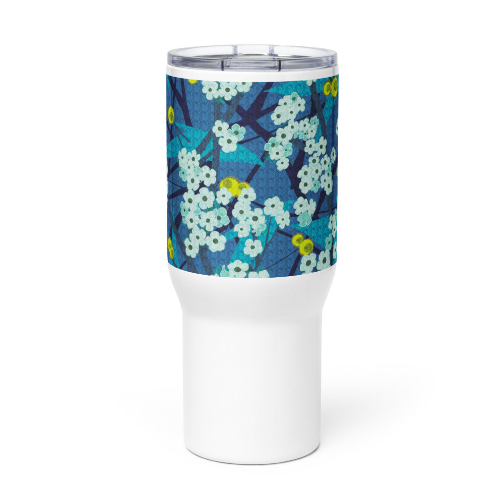 Travel mug with handle/floret/blue