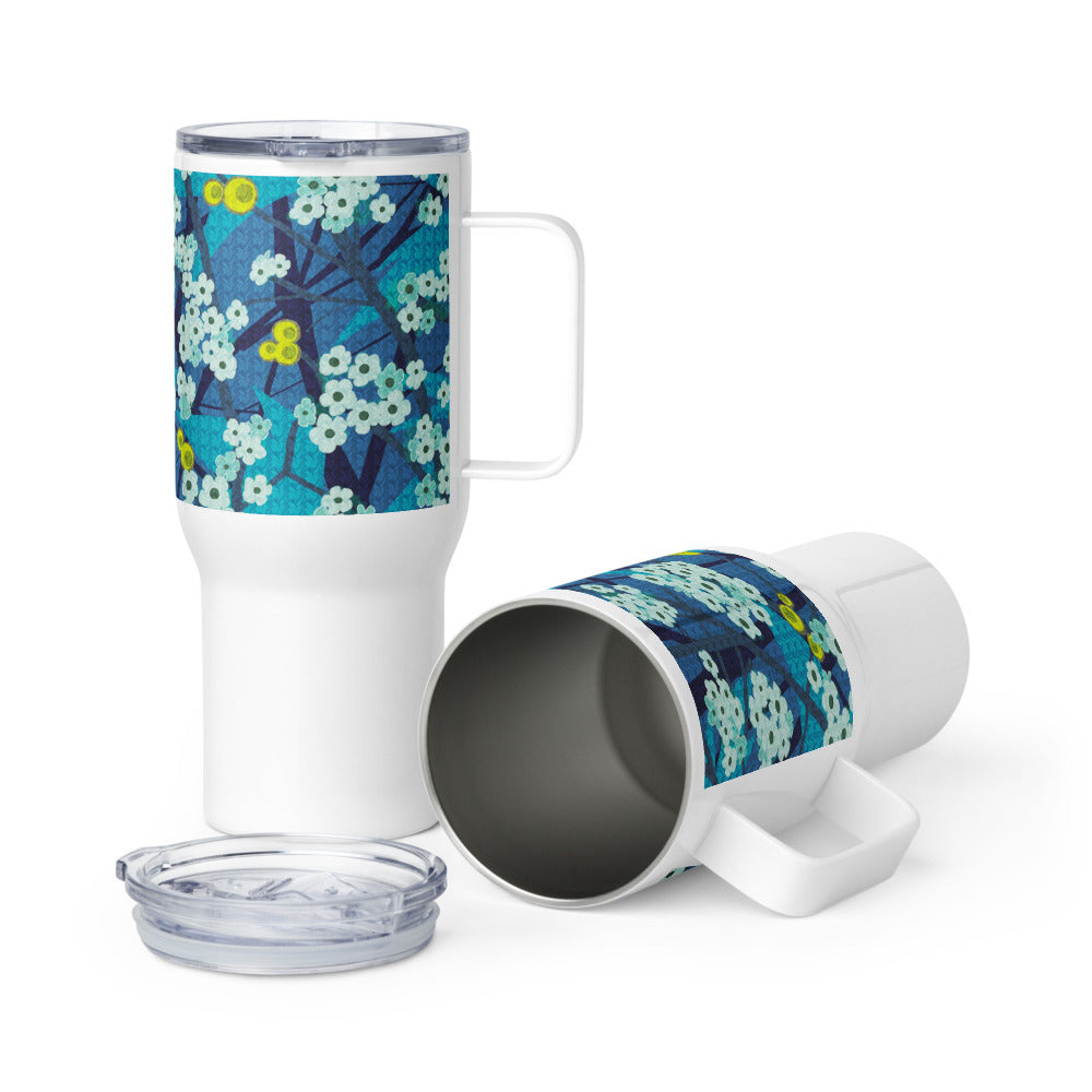 Travel mug with handle/floret/blue