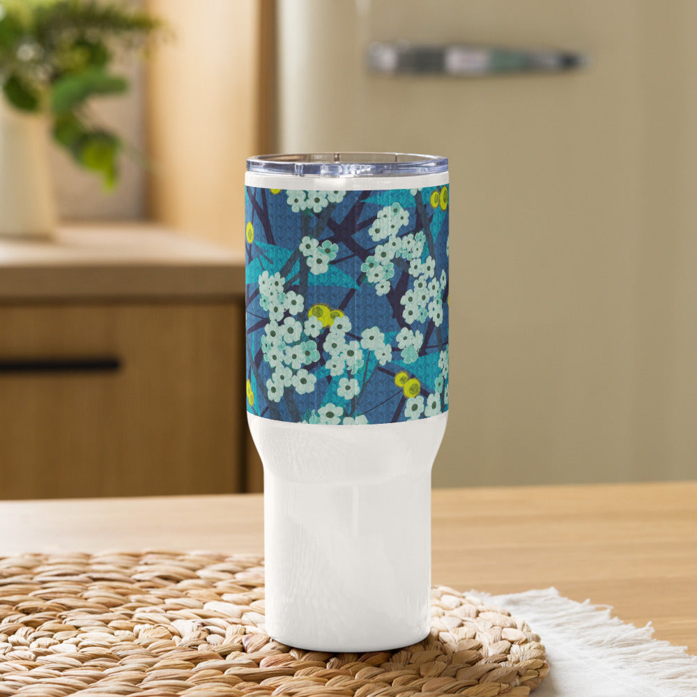 Travel mug with handle/floret/blue