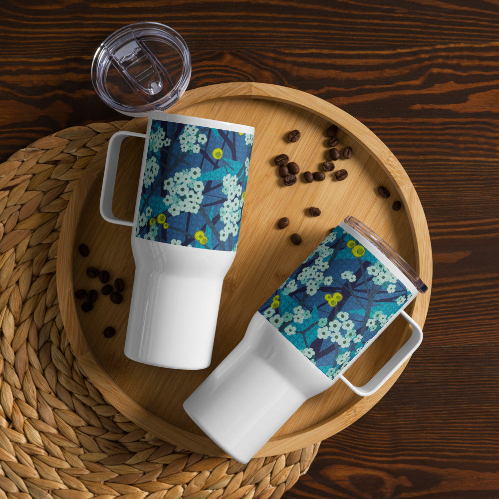 Travel mug with handle/floret/blue