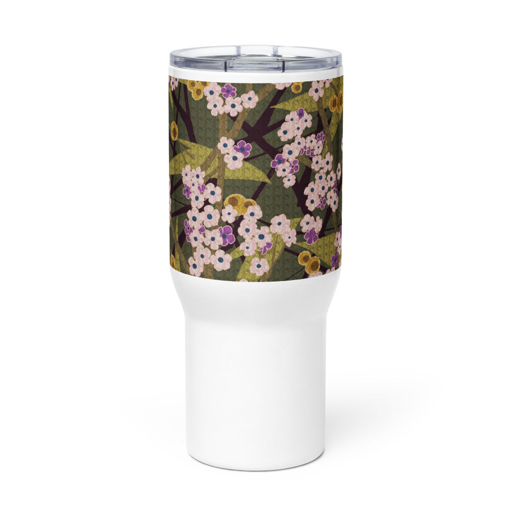 Handle Travel Mug Cup/Small Flower/Faded Green