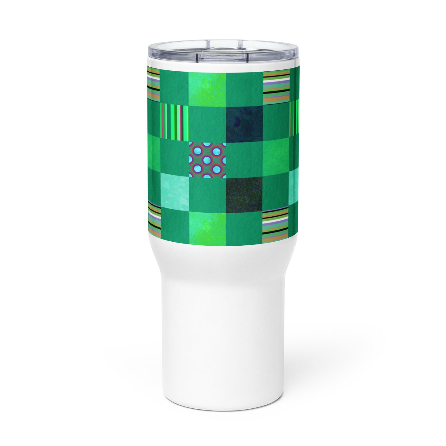 Handle Travel Mug Cup/Striped or Polka Dot Grid Pattern/Green